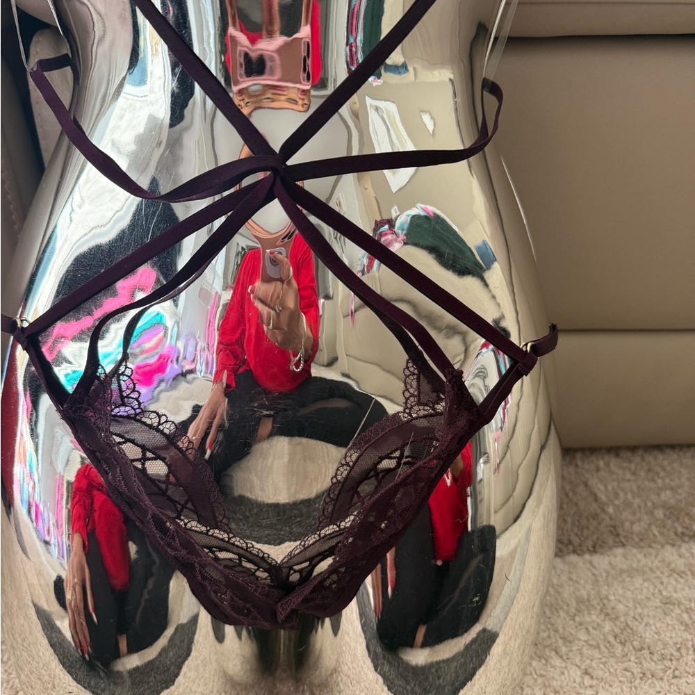 Maroon Lace Strappy Lingerie Set - Picture 3 of 4